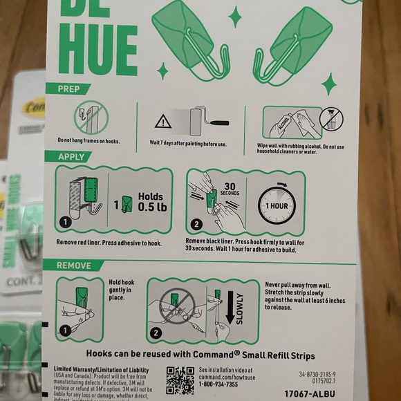 Command Small Wire Hooks - Green- 3 Hooks Lot Of 5 - Picture 3 of 3
